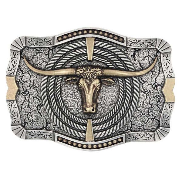 ATTITUDE® TWO TONE ROPIN READY LONGHORN BELT BUCKLE - Bony Pony