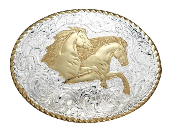 CRUMRINE® OVAL ROPE EDGE REARING HORSES WESTERN BELT BUCKLE