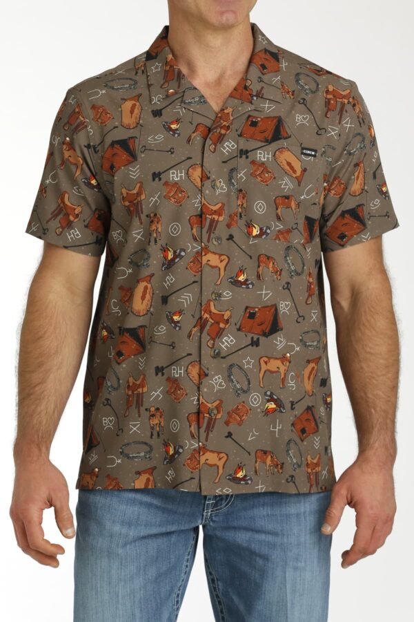 CINCH® MENS COW CAMP SHORT SLEEVE CAMP SHIRT