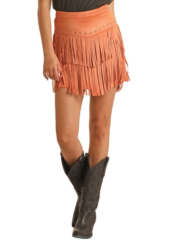 ROCK N ROLL DENIM® MICROSUEDE FRINGE SKIRT