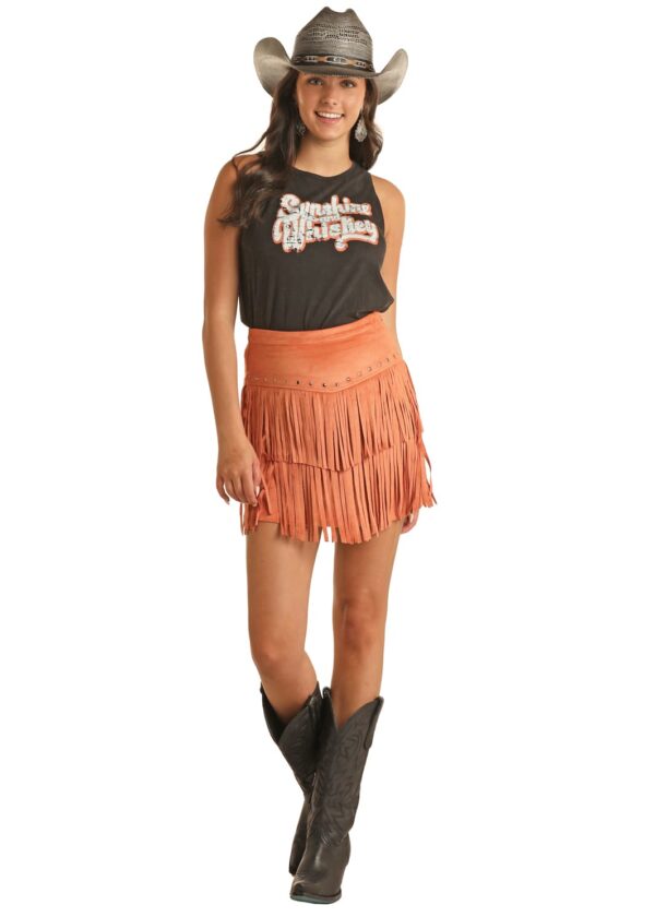 ROCK N ROLL DENIM® MICROSUEDE FRINGE SKIRT - Image 2